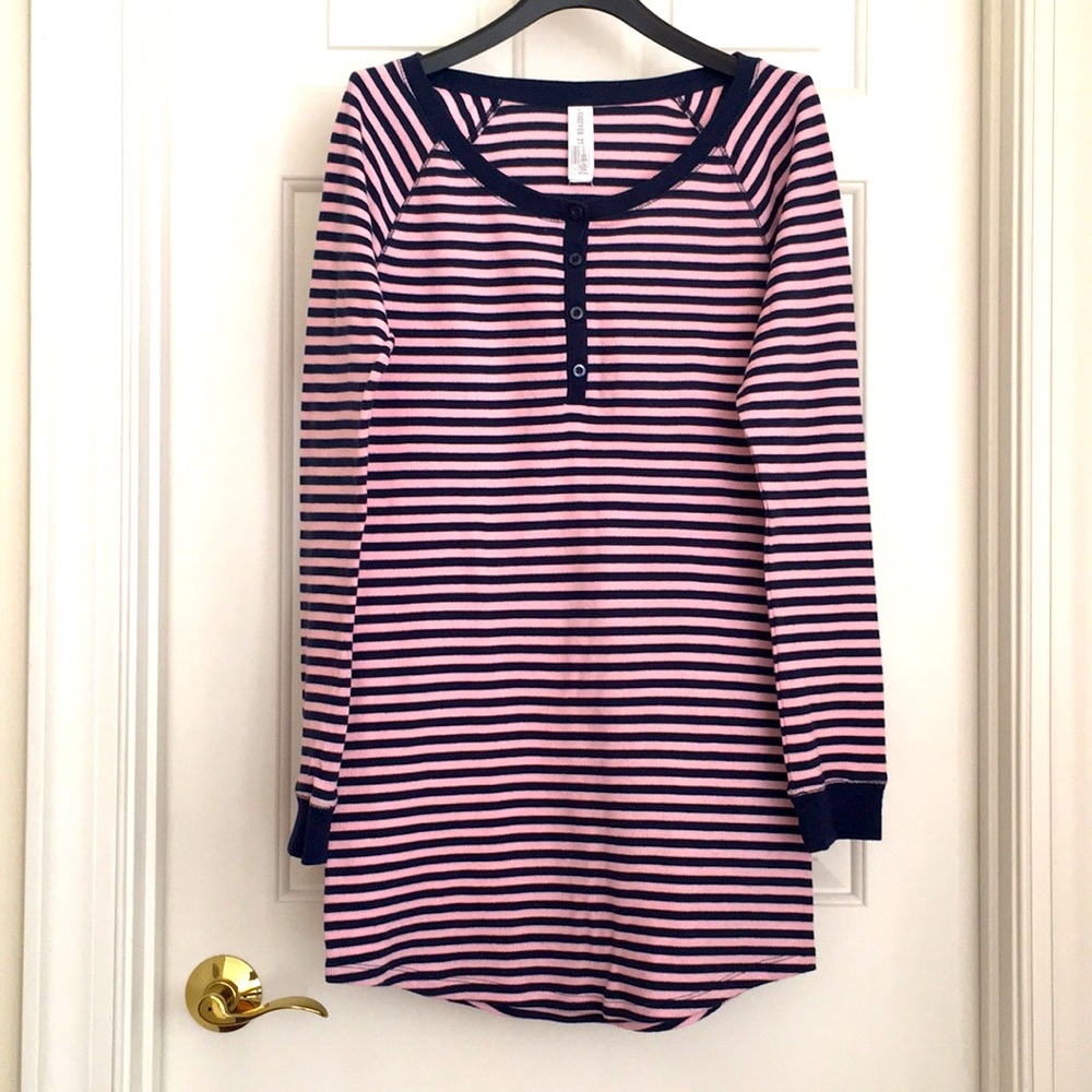 Forever 21 Tunic Top Large Pink Blue Stripes Long Sleeves NWOT